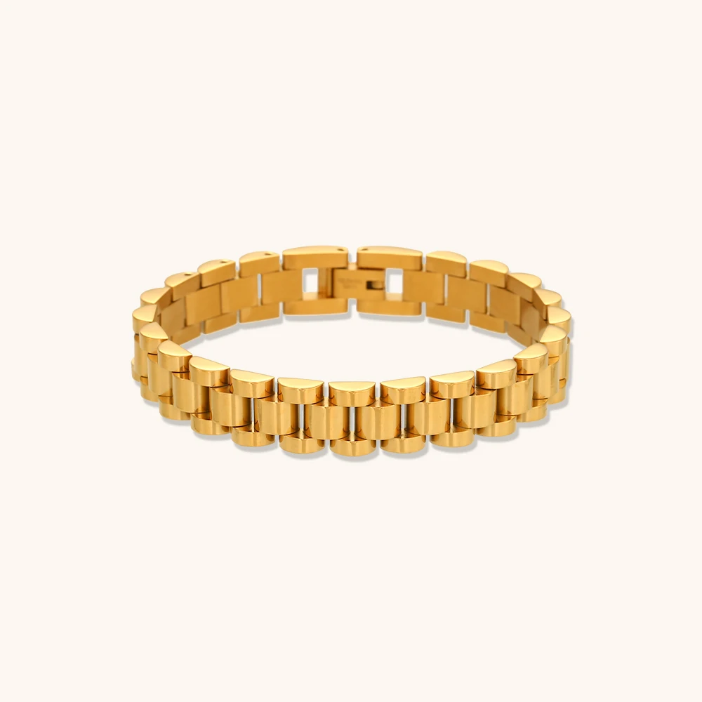 

2021 New Tarnish Free Hiphop Detachable Watchband 16.5" 18" Gold Bracelets Bangles for Women Stainless Steel Chain Bracelet
