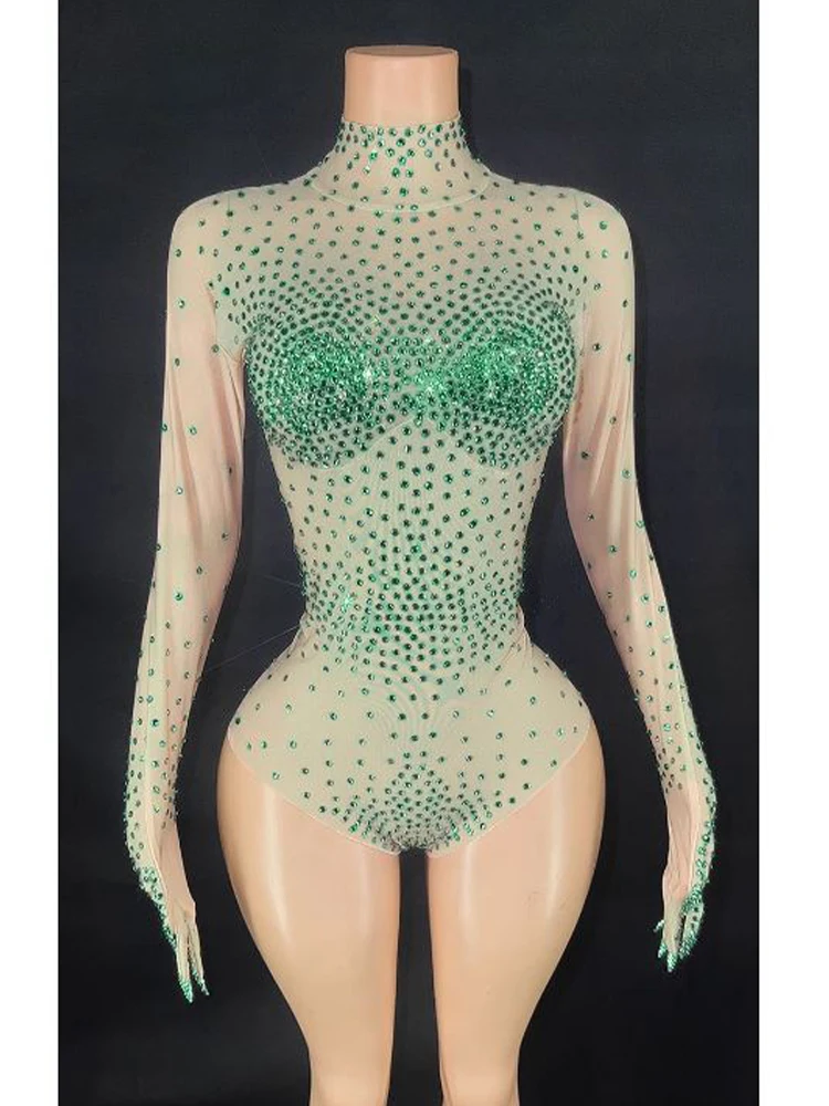 Высококачественный популярный эластичный сетчатый комбинезон со стразами