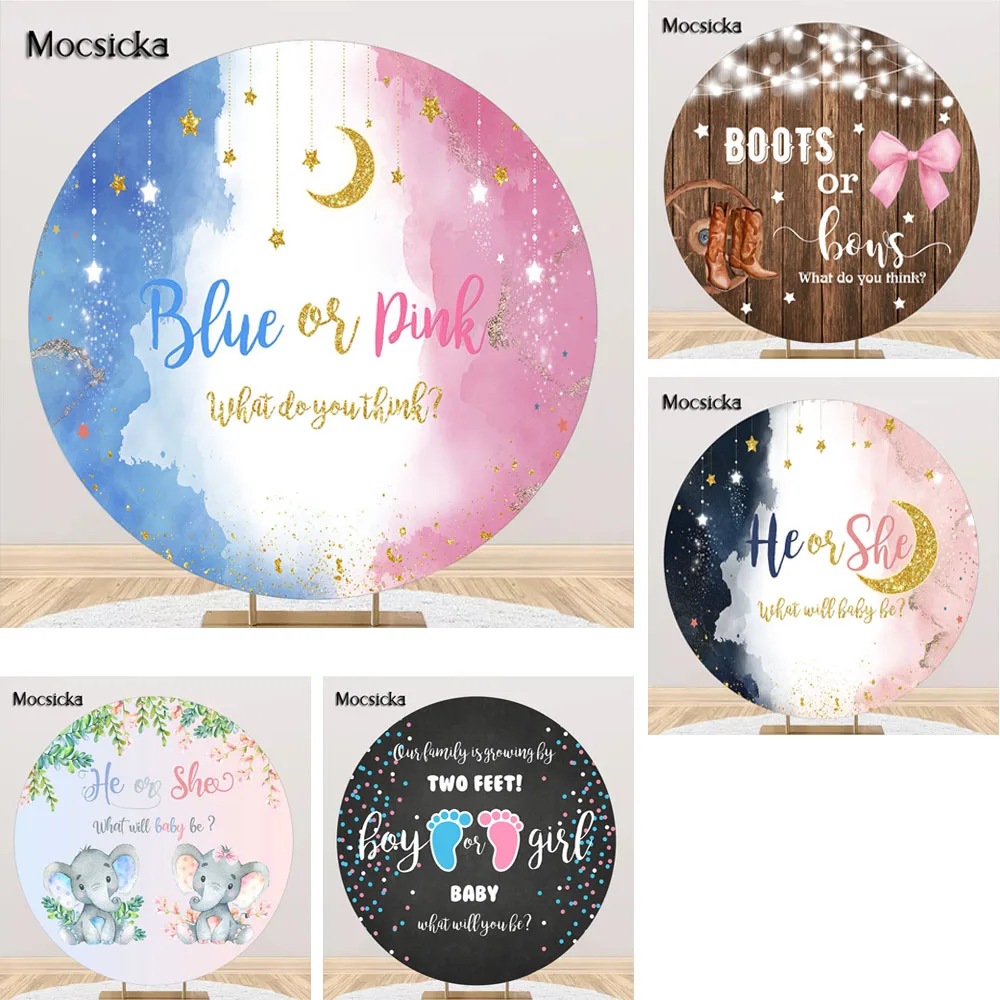 

Gender Reveal Party Round Backdrop Pink Blue Balloons Spots Boy Or Girl Photography Background Baby Shower Party Banner Supplies