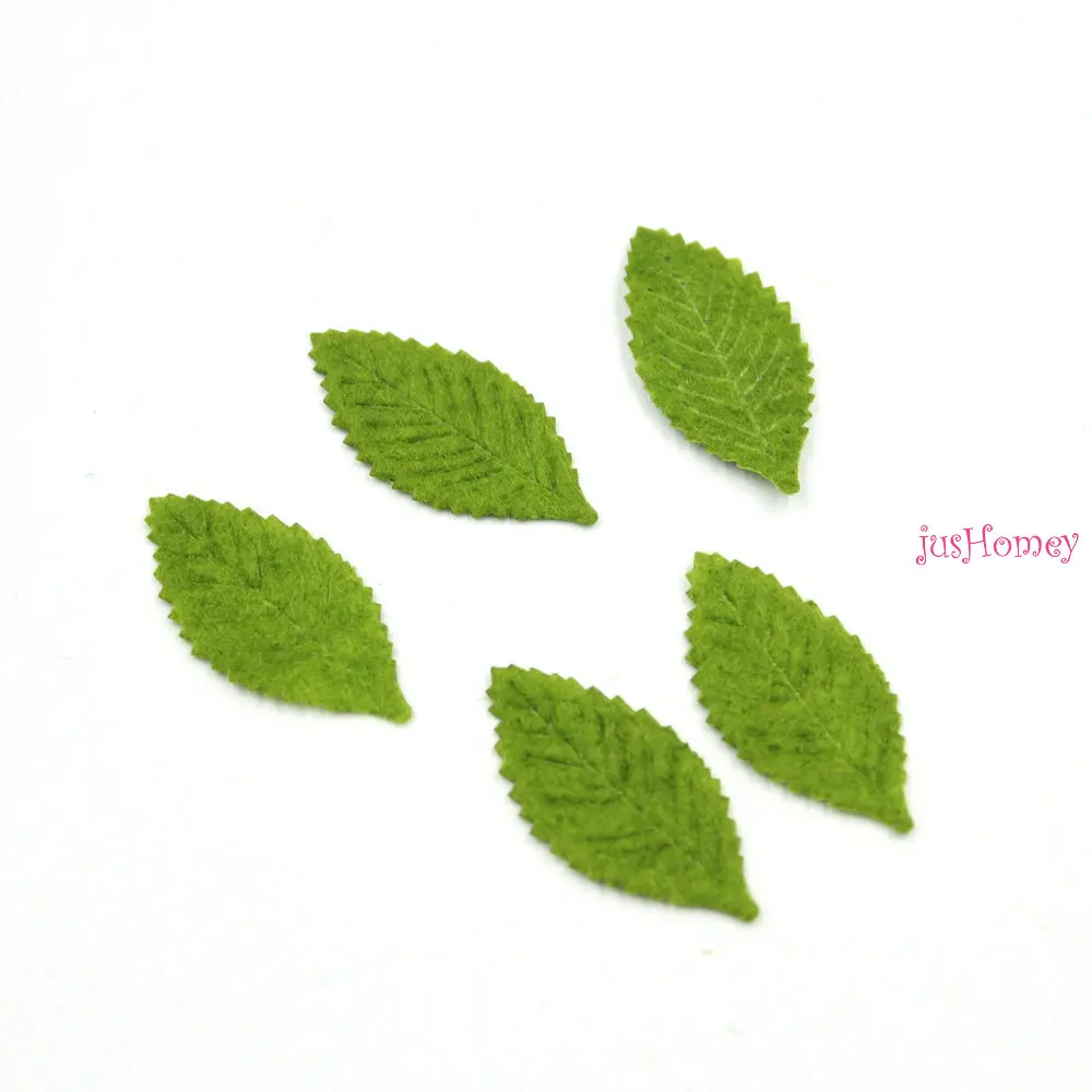 100 шт. войлочные аппликации в виде зеленых листьев 30 х15 мм