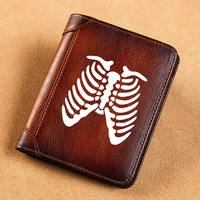 high quality genuine leather wallet punk style rib skeleton printing card holder male short purses bk845