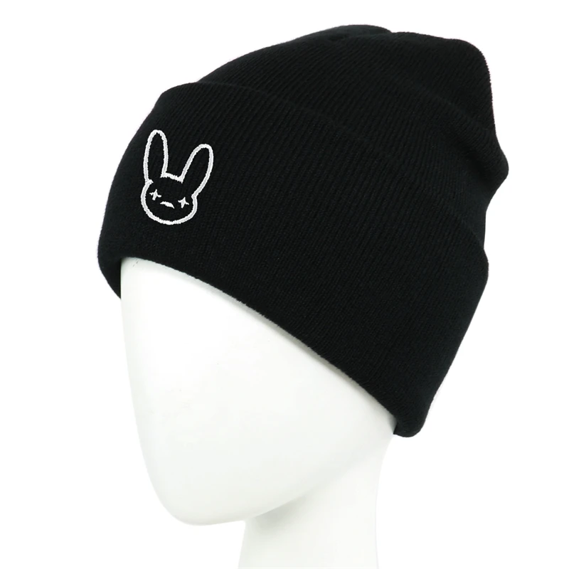 

Bad Bunny Beanie Hat Embroidery Cartoon Rabbit head Knitted Hats Unisex Winter Keep Warm Ski Cap Popular Singer Rock Fans Gift