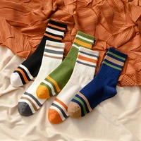 striped socks color harajuku japanese casual socks soft style fashion sports street basketball breathable ins cotton tube socks
