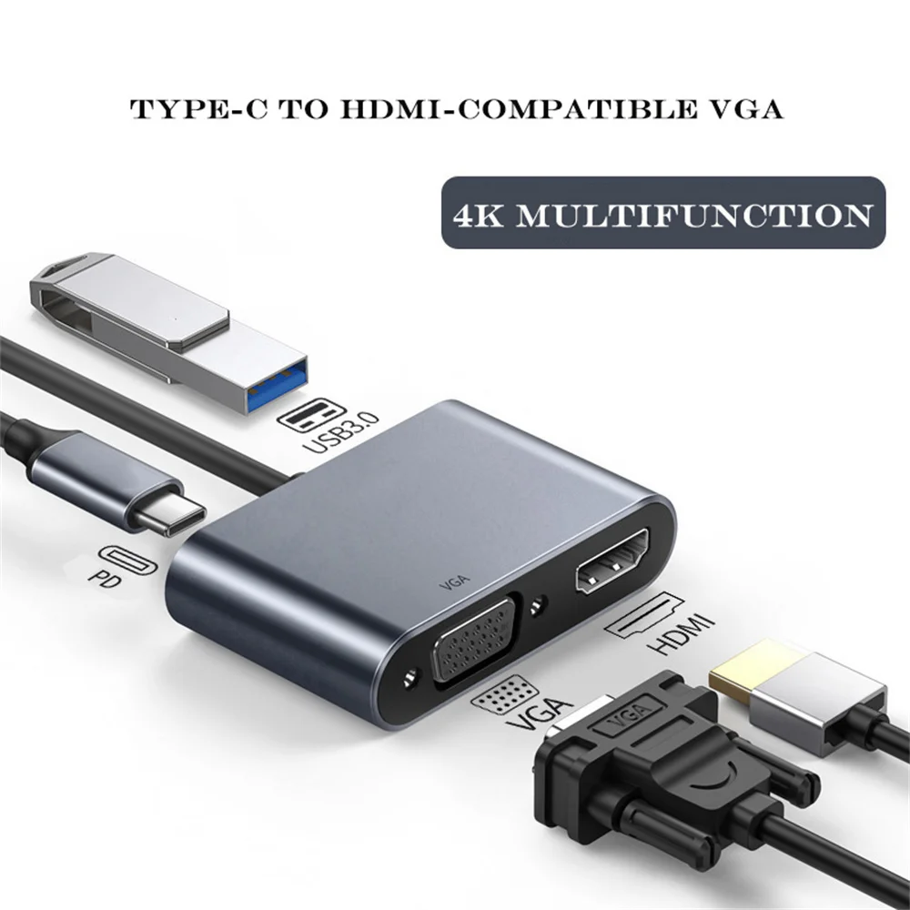 

4K Type C to HDMI-compatible VGA USB C 3.0 PD Adapter Dock Hub for Macbook Samsung S20 Dex for Huawei Xiaomi