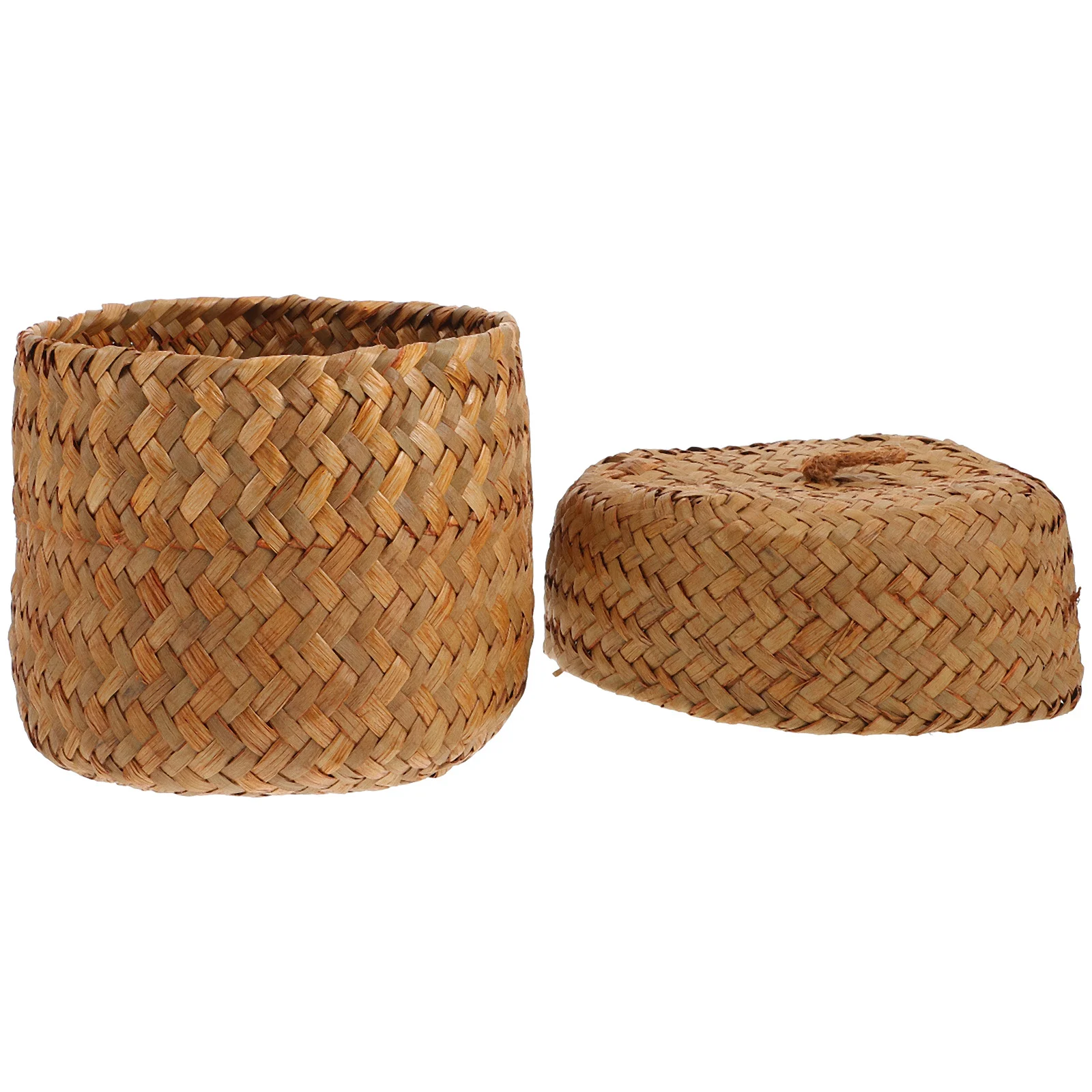 

Mini Wicker Basket Lid Woven Round Hand Baskets Gifts Empty Candy Containers Seagrass Laundry