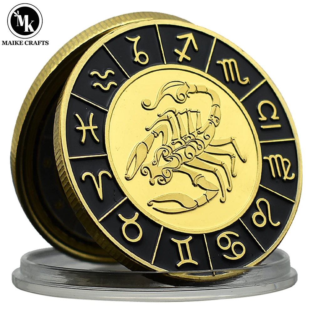 

Scorpio Commemorative Coin 12 Constellation Gold Plated Metal Diamond Gold Coin Collection Holiday Gift
