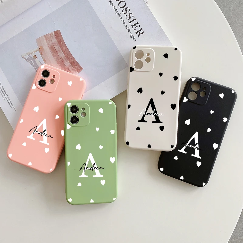 

Heart Personalize Nombre Custom Initials Name Phone Case For iPhone 14 14ProMax 14Plus 13Promax 13 12 11 Liquid Silicone Cover