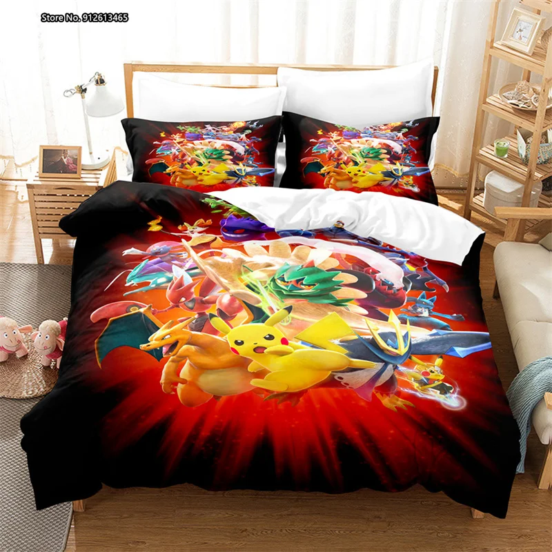 Cute Cartoon Pokemon Pikachu Pattern Home Textile 3D Digital Printed Duvet Comforter Pillowcase 3PCS Bedding Set