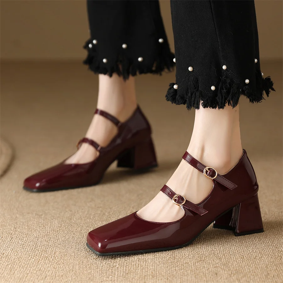 

Women Shoes 2023 Autumn New Square Toe Buckle Strap High Heels Mary Jane Ladies Party Wedding Pumps Big Size 48 Dropshopping