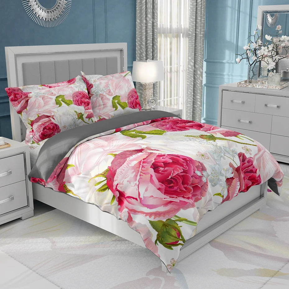 

3d Floral Print Bedding Sets Romantic Elegant Flowers Duvet Cover with Pillowcases Home Living Bedclothes Twin Queen King Sizes