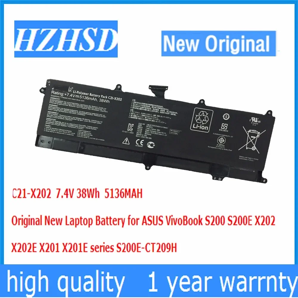 Фото C21-X202 7,4 В 38 Втч 5136 мАч Аккумулятор для ноутбука Asus VivoBook X201E Q200E S200L X202 X202E S200 F201E S200E-CT209H CT182H CT025H №1