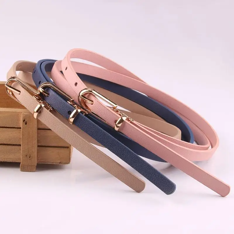 Women Faux Leather Belts Candy Color Thin Skinny Waistband Adjustable Belt Women Dress Strap