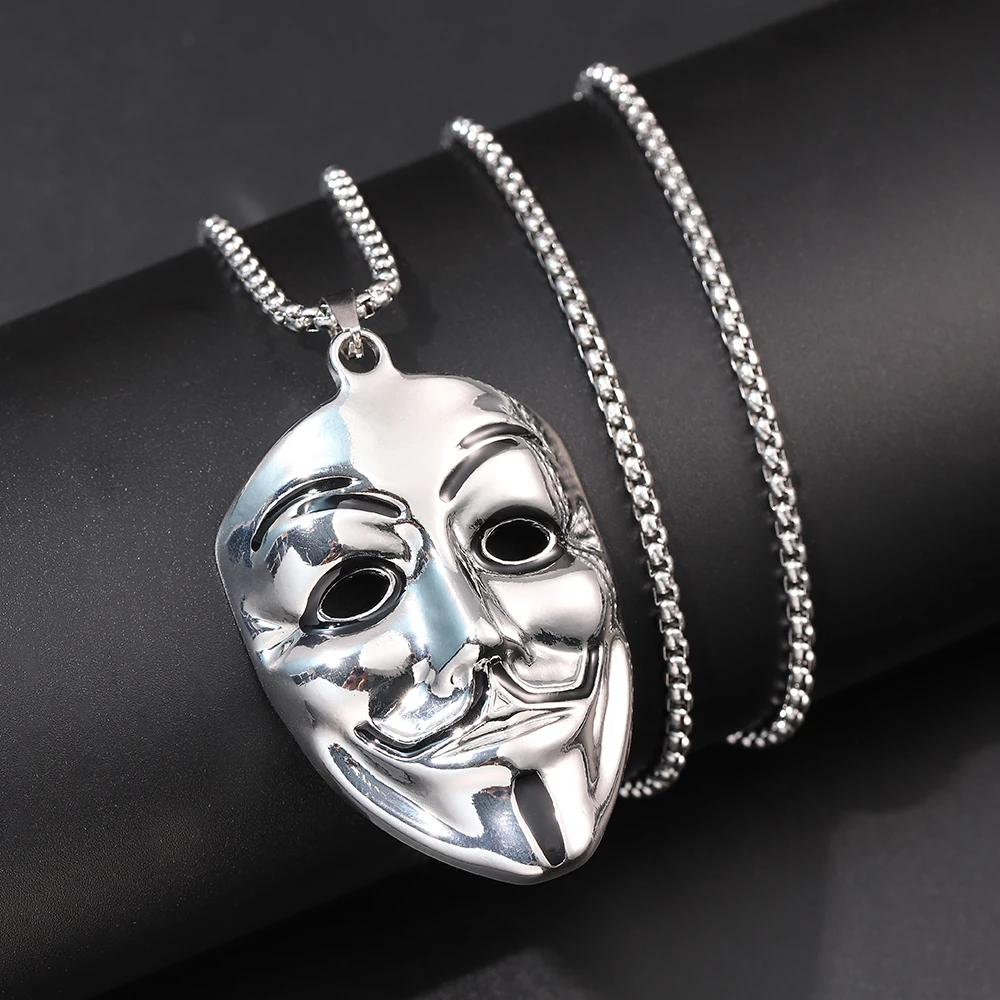 

Men Necklace Gothic Retro Pendant Punk Smiley Mask Pendant Hipster Personality Hip-hop Classic Versatile Necklace Sweater Chain