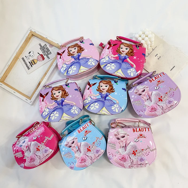 

Disney Cartoon Shoulder Messenger Bags Anime Figures Sofia Anna Elsa Princess Kawaii Cute PU Satchel Bag Girls Backpack Gifts