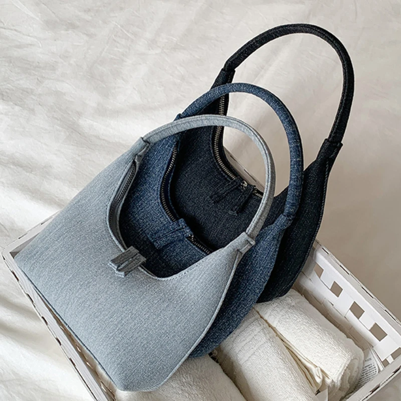 

Crescent Underarm Bag 2023 Korean Carrying Bag Denim Bag French style Shoulder Handbag Fashion Square Bag Commuter Clutch Bag