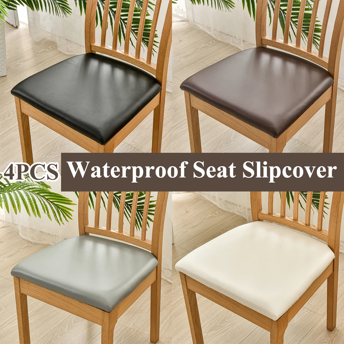 

4Pcs Chair Seat Cover Waterproof Seat Slipcover PU Leather Chair Seat Cushion Protector Cover Removable Wedding Banquet Square
