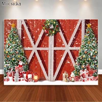christmas backdrop red rustic barn door xmas tree gift decorations photo background winter snowflake photo props studio booth