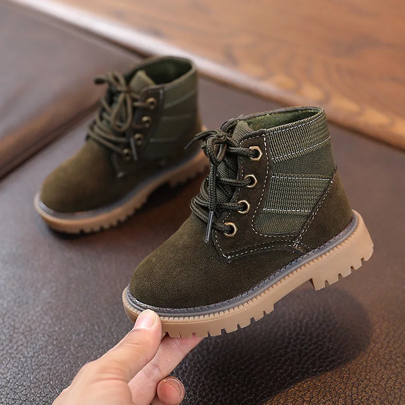 

Kids Boy Girl Anti-slippery Boots Children Cute Rubber Sole Matte Leather Lace-up Round Toe Soft Fashion Sewing Girls Boots