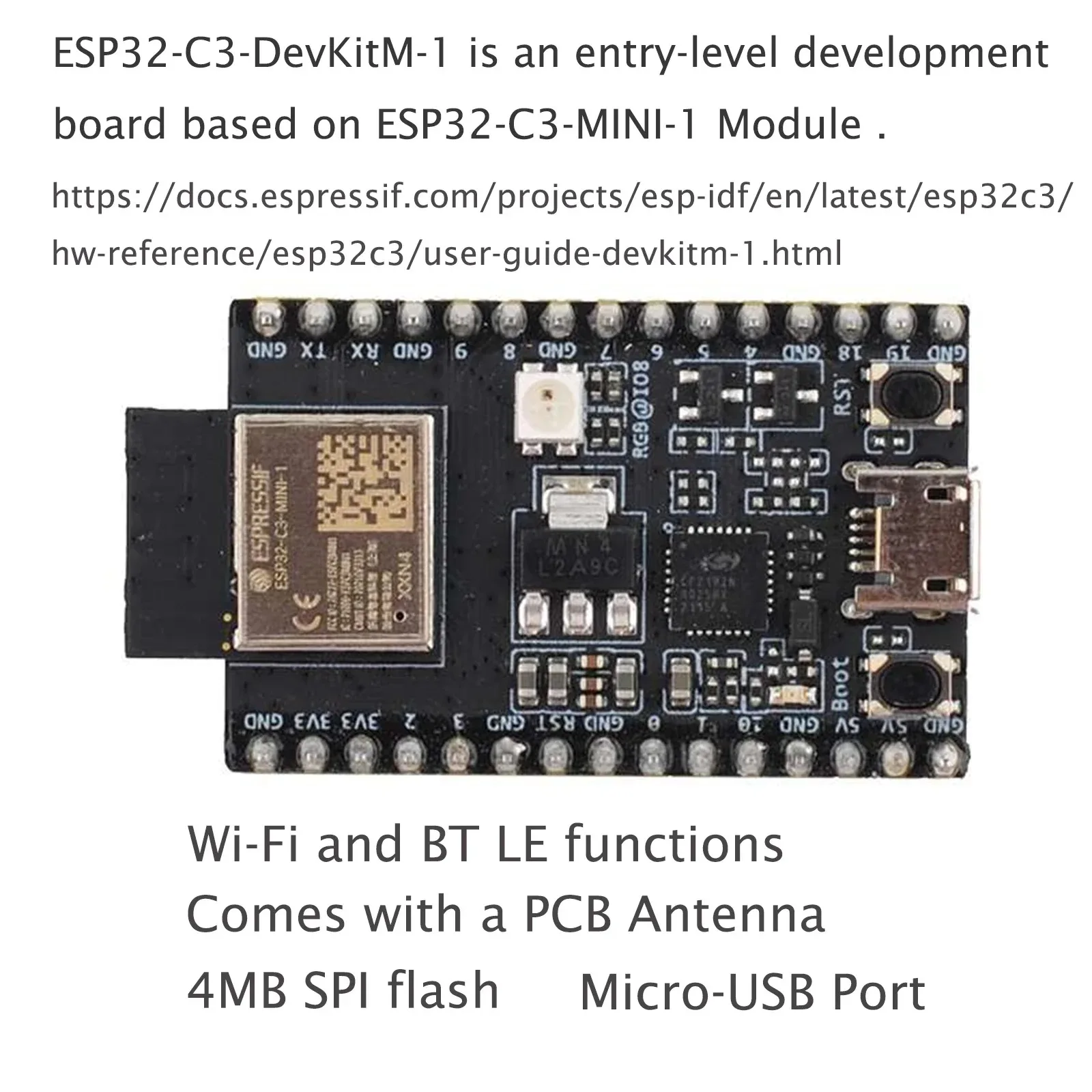 5 шт. ESP32-C3-DevKitM-1 макетная плата на базе модуля ESP32-C3-MINI-1 встроенный полный Wi-Fi + BT BLE