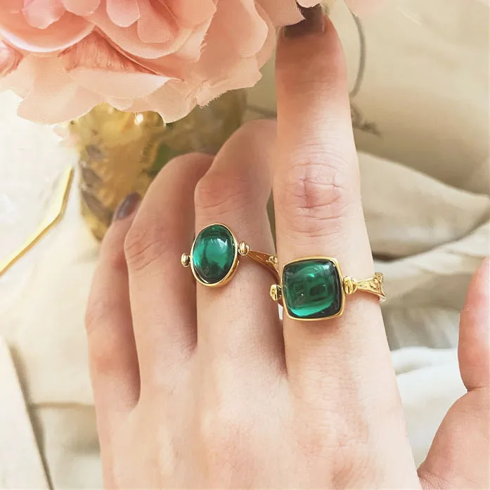 

Luxury Brand Design Geometric Square Oval Blue Black Vintage Ring For Women Fashion Jewelry 2022
