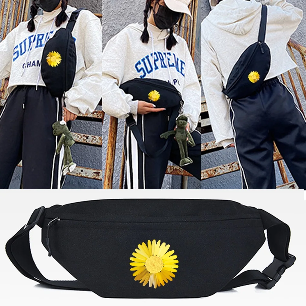 

Golden Daisy Print Waist Bag Sport Fanny Pack 2022 New Fashion Casual Bum Bag Travel Crossbody Shoulder Bags Unisex Hip Bag Girl