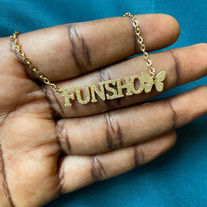 

Custom Frosted Name Necklace Stainless Steel Nameplate Pendant Choker Custom Matte Name Necklaces For Women Personalized Jewelry