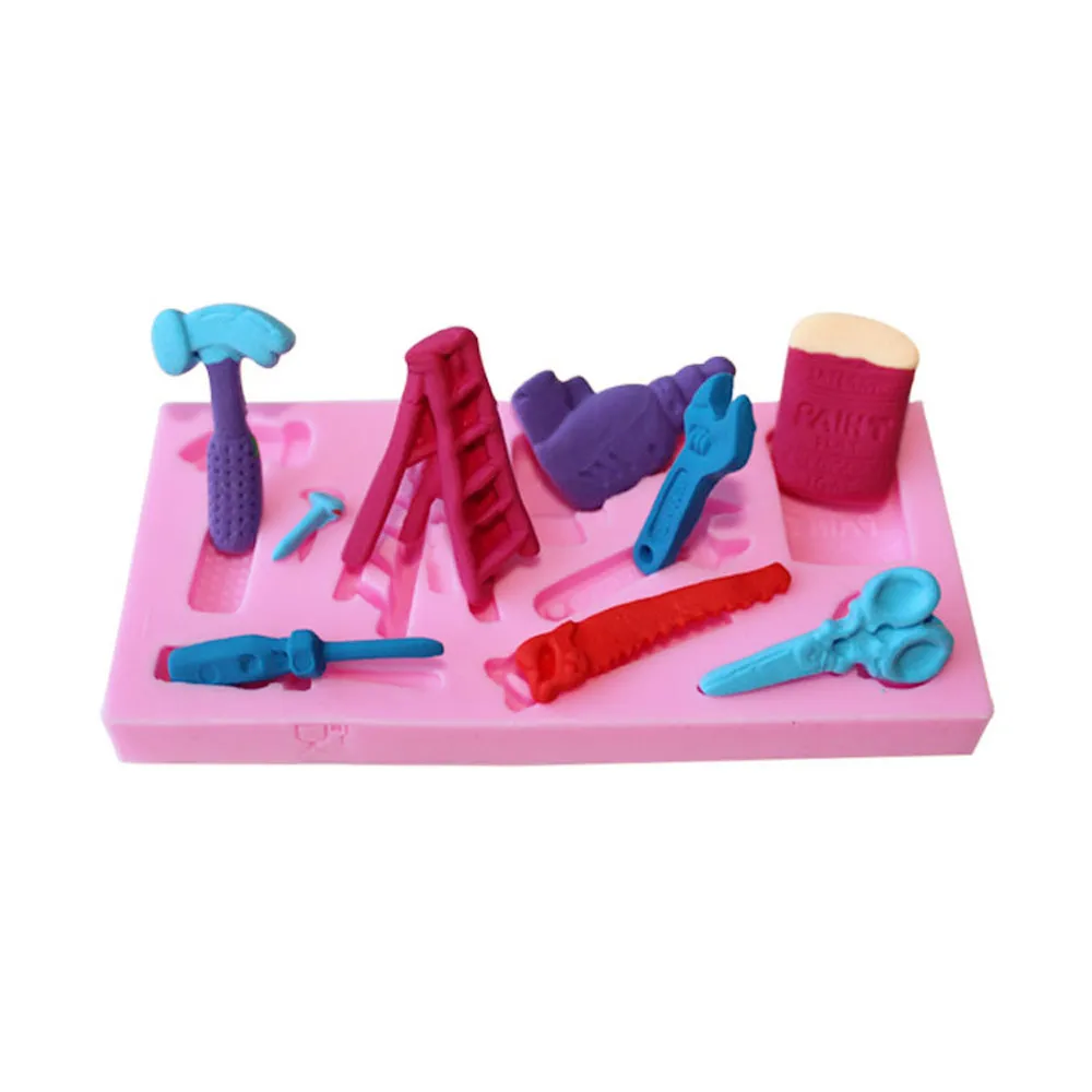 

3D Silicone Mold Repair Tools Hardware Spanner Ladder Hammer Scissors Fondant Cake Mould Pastry Kitchen Baking Tools