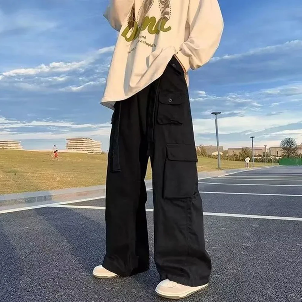 

Trendy Functional Overalls Men Y2K New American Style Loose Casual Trousers Plus Fat Large Size Straight Wide Leg Mopping Pants