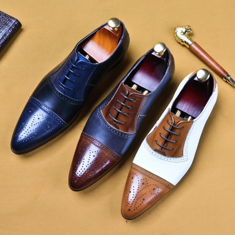 

Black Brown Genuine Leather Business Men Oxford Shoe Wedding Office Brogue Shoe For Man Brand Footwear Men's Dress Shoes Lace Up