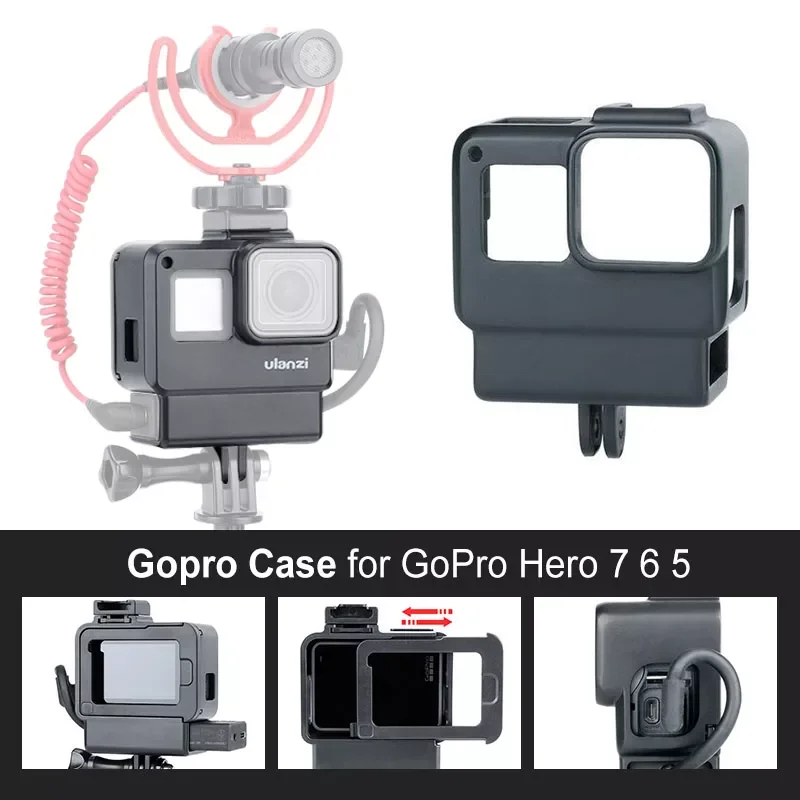 

ULANZI V2 Vlog Gopro Case Accessories for GoPro Hero 7 6 5 Plastic Housing with Extend Microphone Port Cold Shoe Mount Vlogging