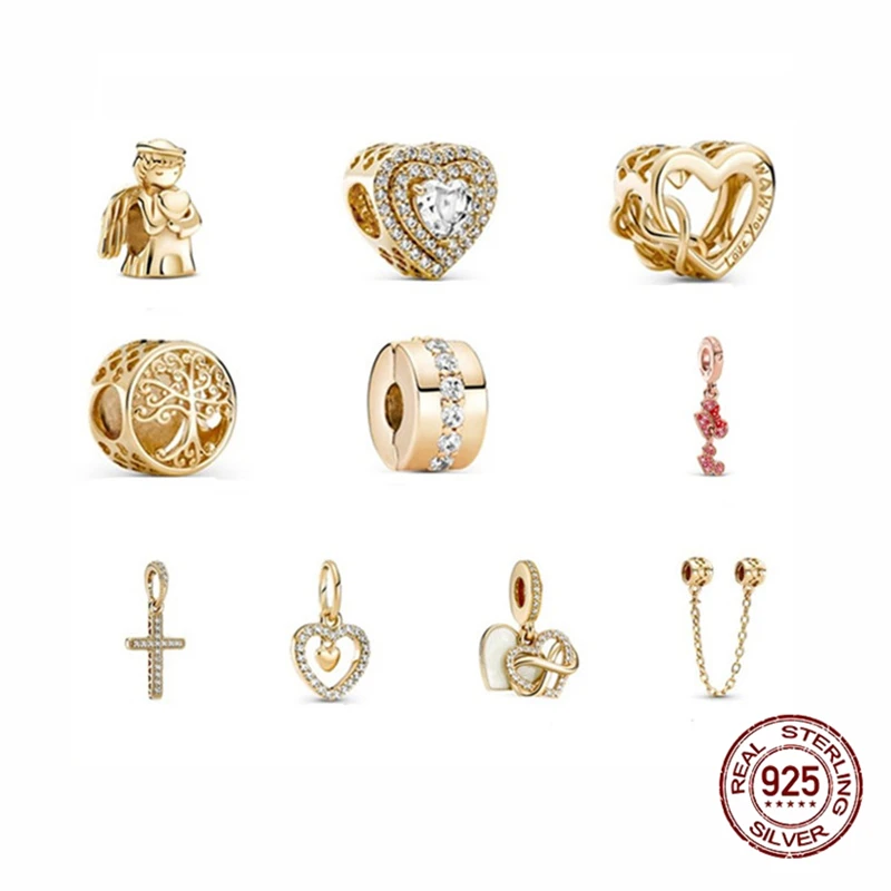 

New Original Golden Bead Fit Original Pandora Charms Silver 925 Beads Bracelet for Women Diy Fashion Jewelry Charm Bracelet