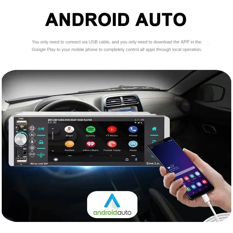 Carplay Автомобильный Радиоприемник 5,1 Дюймов MP5 Аудио Видео.