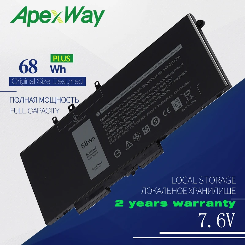 

ApexWay New GJKNX Laptop Battery For Dell Latitude E5480 5580 5490 5590 Precision M3520 M3530 GD1JP 7.6V 68WH