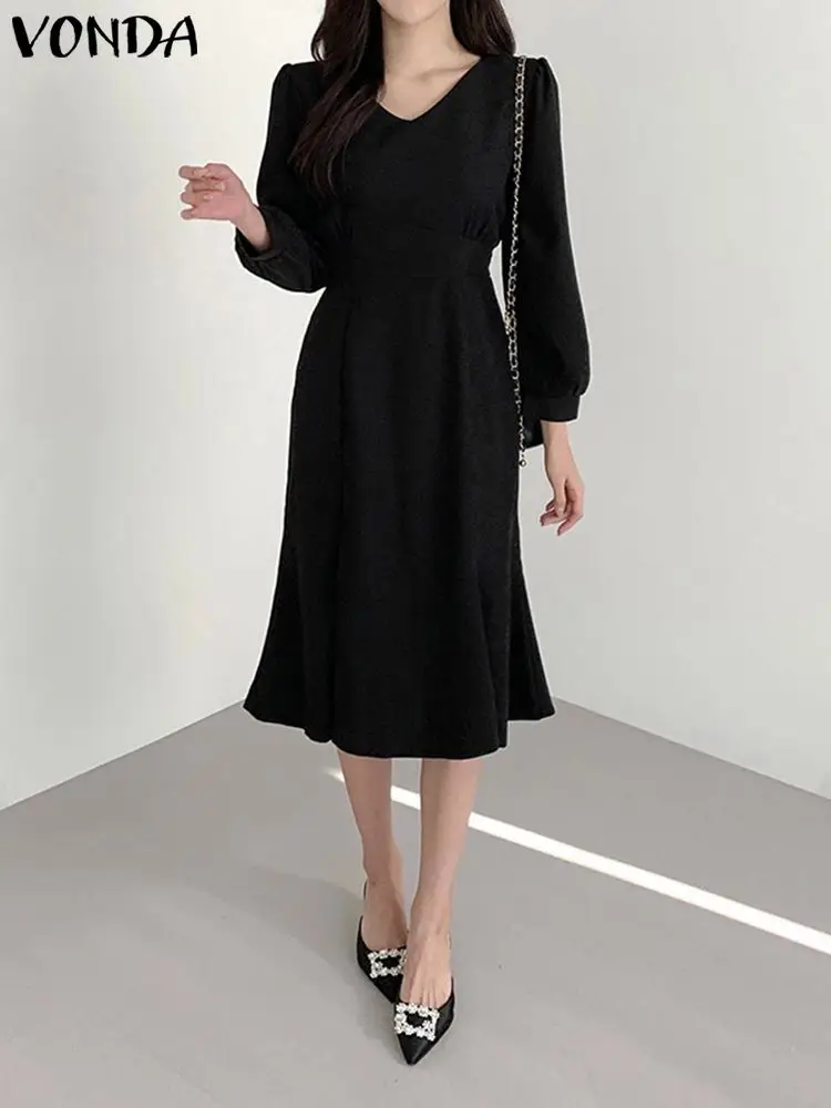 

Платье VONDA женское летнее однотонное с длинным рукавом, V-образным вырезом и оборками