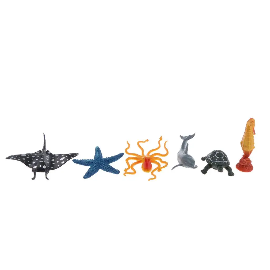 

6pcs Simulation Ocean Animal Figure Models Sea Horse Turtle Dolphin Starfish Octopus Batfish Toy Action Figure Nature Toys