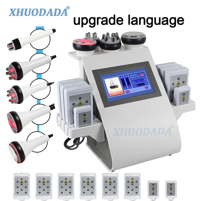 

Newest 40K 6 In 1 Ultrasonic Cavitation Vacuum Radio Frequency Laser 8 Pads Lipo Laser Slimming Machine for Home Use Body Shaper