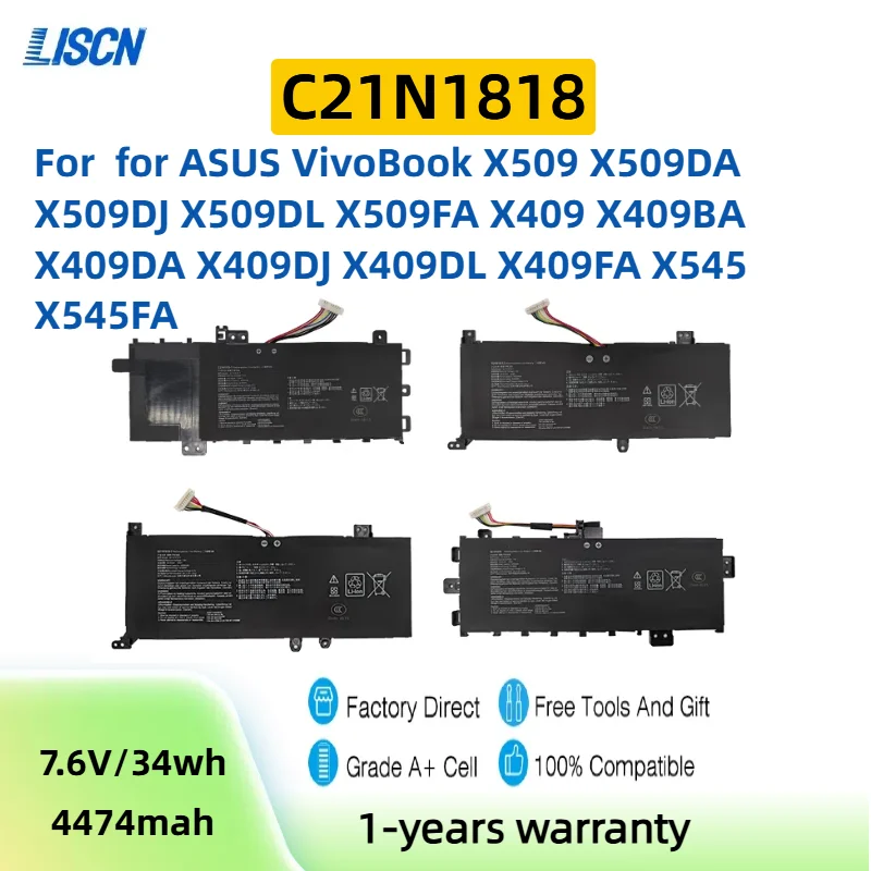 C21N1818 Аккумулятор для ноутбука ASUS VivoBook X509 X509DA X509DJ X509DL X509FA X409 X409BA X409DA X409DJ X409DL X409FA X545