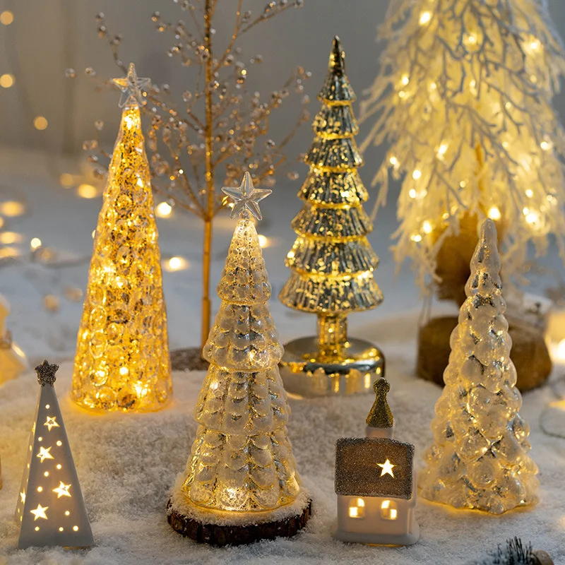

Christmas Tree Glass Night Light for Home Xmas Romantic Holiday Atmosphere Arbol De Navidad Ornaments LED Luminous Decoration