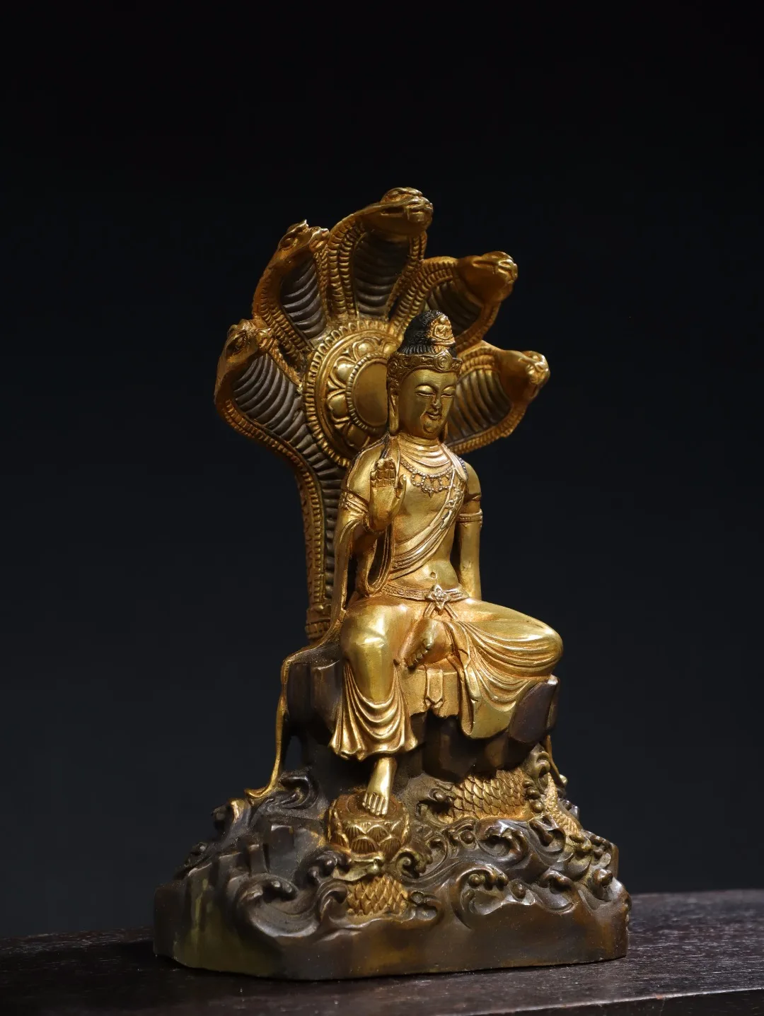 11-дюймовая коллекция тибетского храма старая бронза позолоченная киноварь