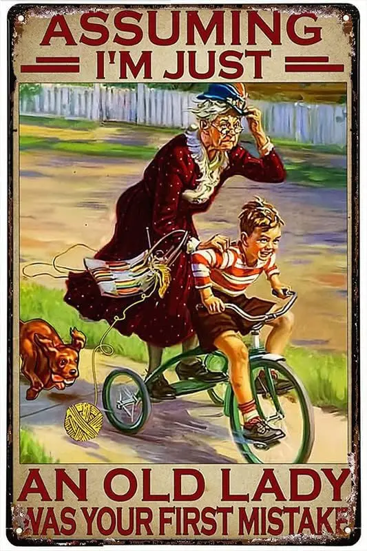 Ретро Metl Tn Sgn Grndm Grndson 'M Just n Old Ldy Dog Run Wool Roll Holdy Decorn Outdoor &ampmp ndoor Trn S