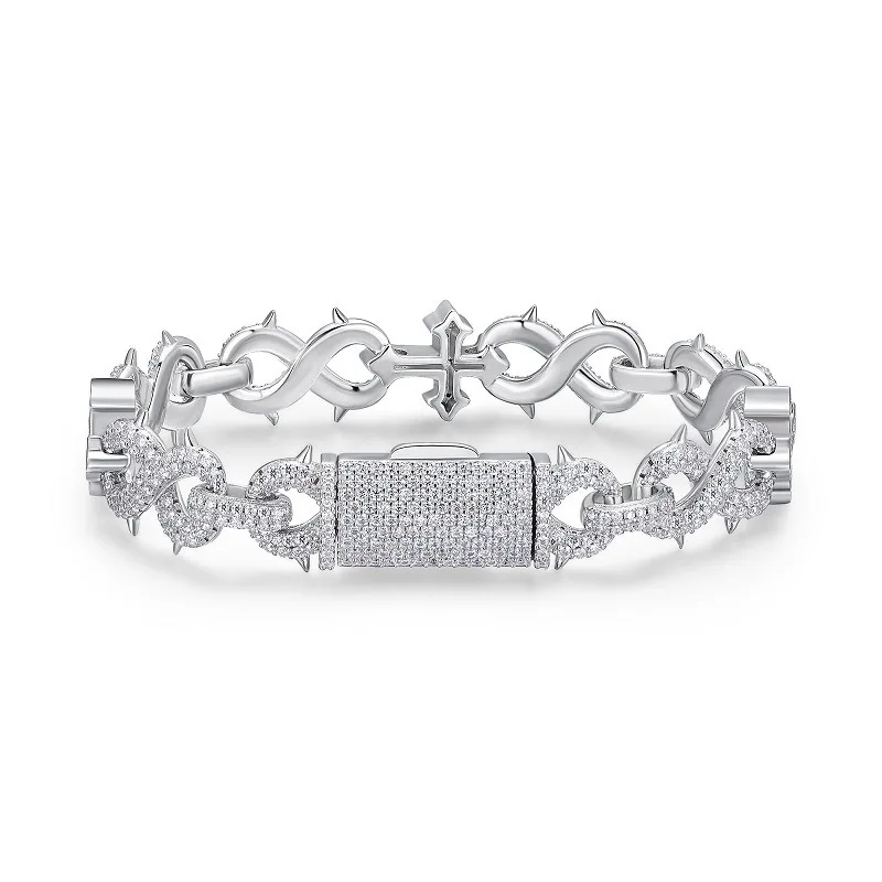 Хип-хоп 12 8 мм муассанит бесконечность браслет-цепочка из стерлингового серебра