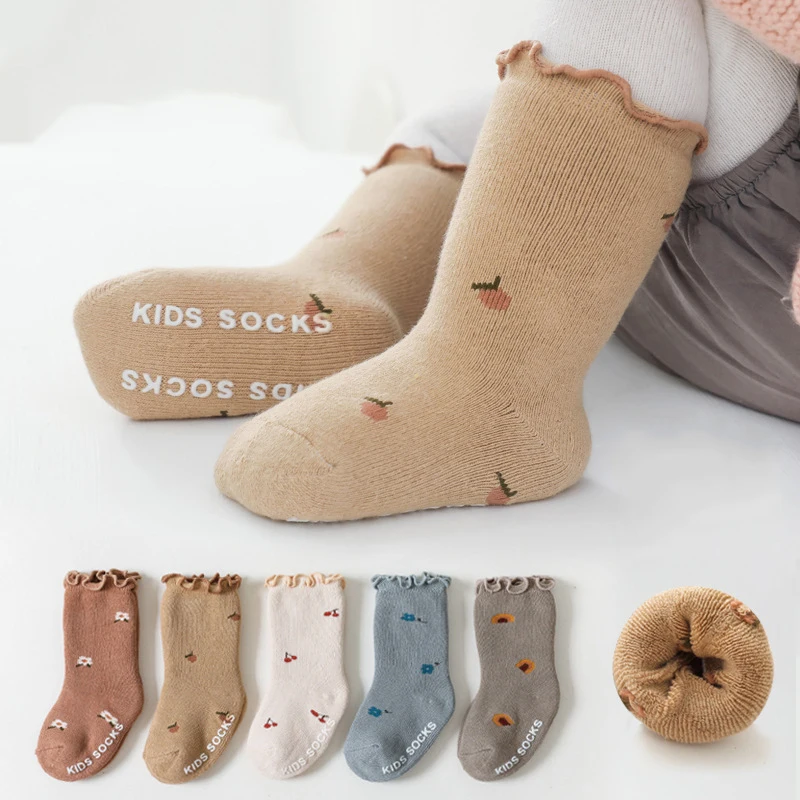 

Lovely Print Baby Cotton Socks Autumn Winter Warm Thick Terry Sock Korean Ruffled Skidproof Infant Girls Boys Floor Socks