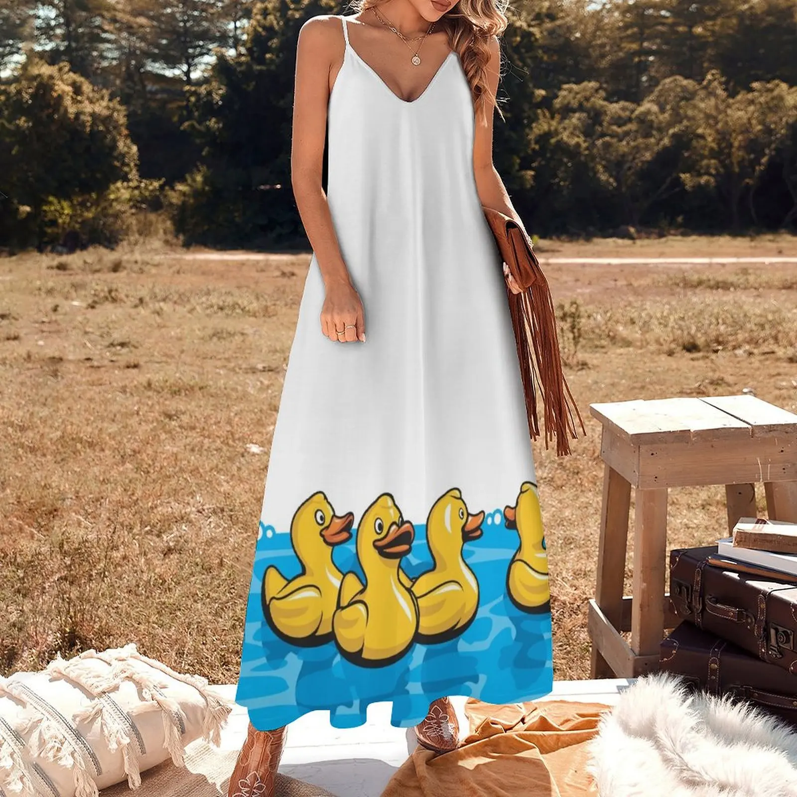 Длинное платье без рукавов Rubber Ducks in the Bath платья для женщин 2025 Женские Платье