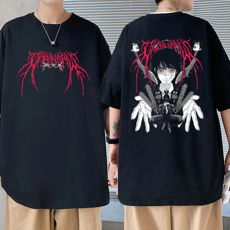 

Japanese Anime Chainsaw Man T-shirts Manga Makima Power Denji Graphic T-shirt Men Women Fashion Trend Short Sleeves Male T Shirt