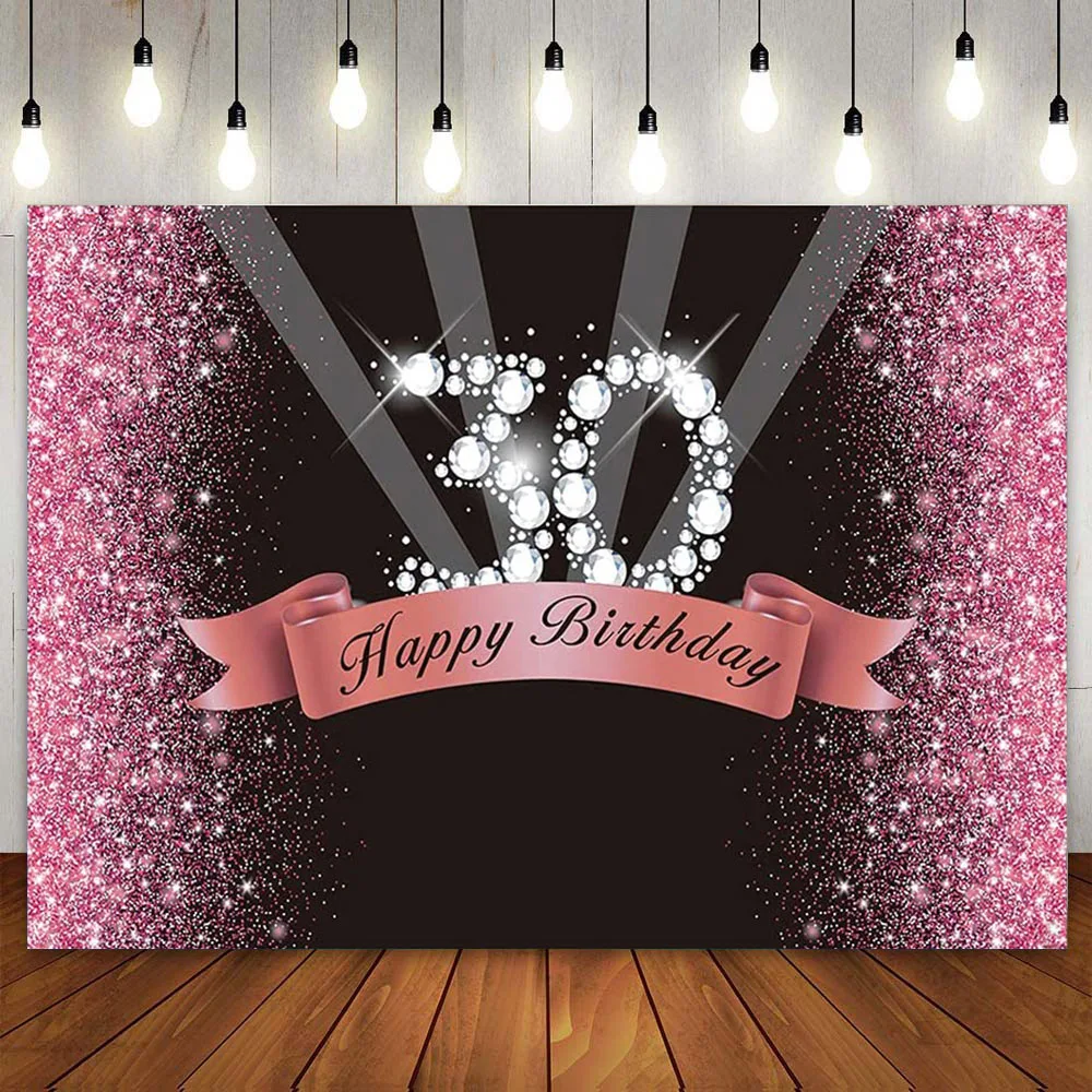 

Happy 30th Birthday Backdrop Party Banner 30 Years Old Black Pink Purple Rose Gold Glitter Sequin Ray Shape for Girls Women