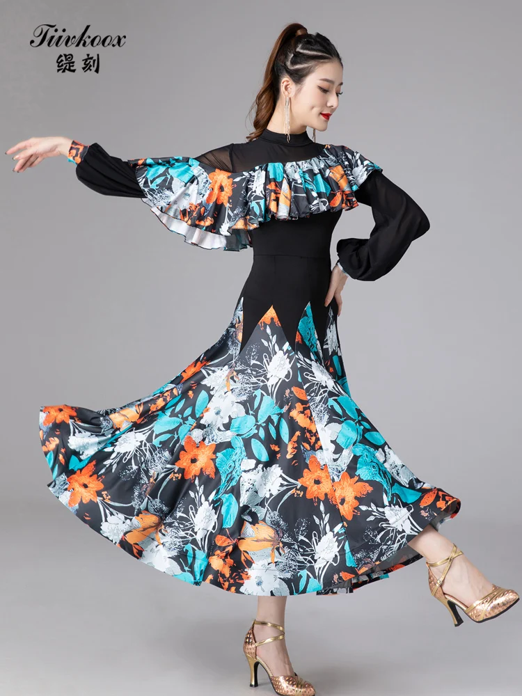 

2022 Woman New Ballroom Waltz Modern Dance Dress Competition Standard Dancing Clothes 9017