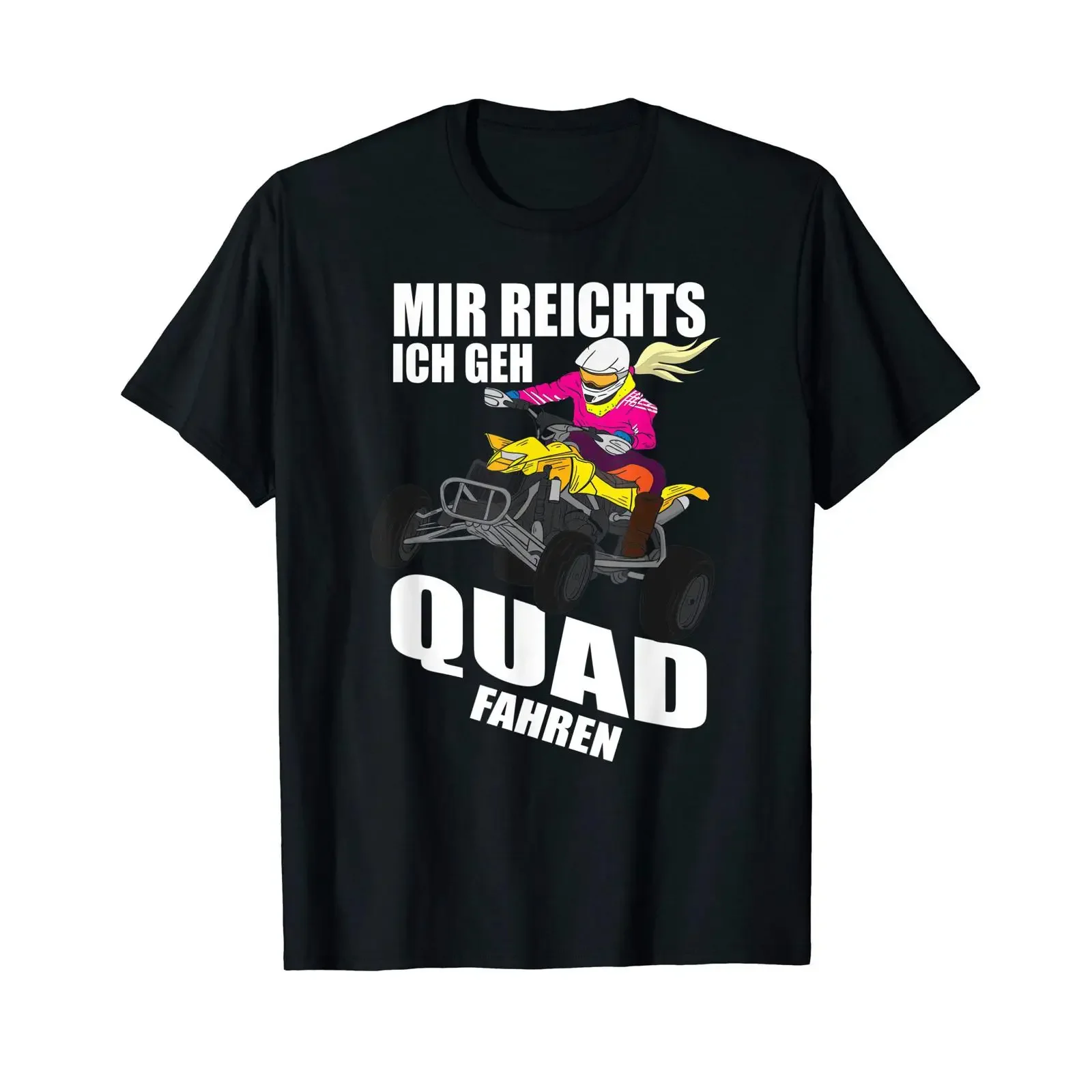 Фото Футболка с немецким текстом «Mir Reichts Ich Geh Quad Fahren» («Мне достаточно ездить на квадроцикле»), винтажная, с эффектом потертости, модная, повседневная, мягкая, размер 4 x см. №1