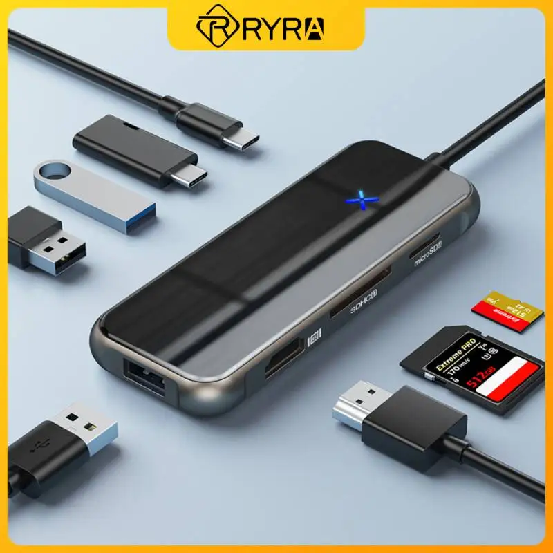 

RYRA Type C Hub 8 In 1 USB C To -compatible HDTV VGA USB 3.0 SD/TF Reader RJ45 USB-C Power Delivery For MacBook Adapter