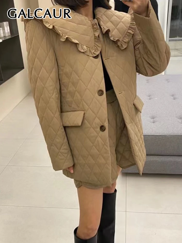 

GALCAUR Solid Down Coat For Women Round Neck Long Sleeve Patchwork Casual Down Coats Female Autumn Clothing Fashion Stye 2022