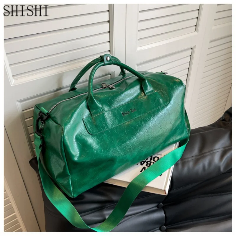 Solid Color Large Capacity Travel Bag Men Women Soft PU Leather Handbag Waterproof Luggage Bag Fashion Shoulde Bags